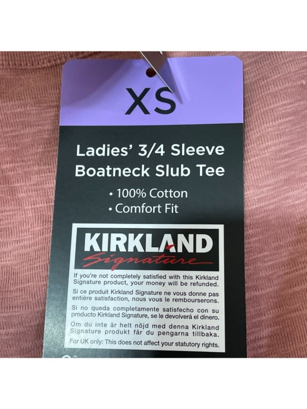 NWT Kirkland Signature Women's XS Pink 3/4 Sleeve Boat Neck Cotton C1016 - Picture 11 of 12
